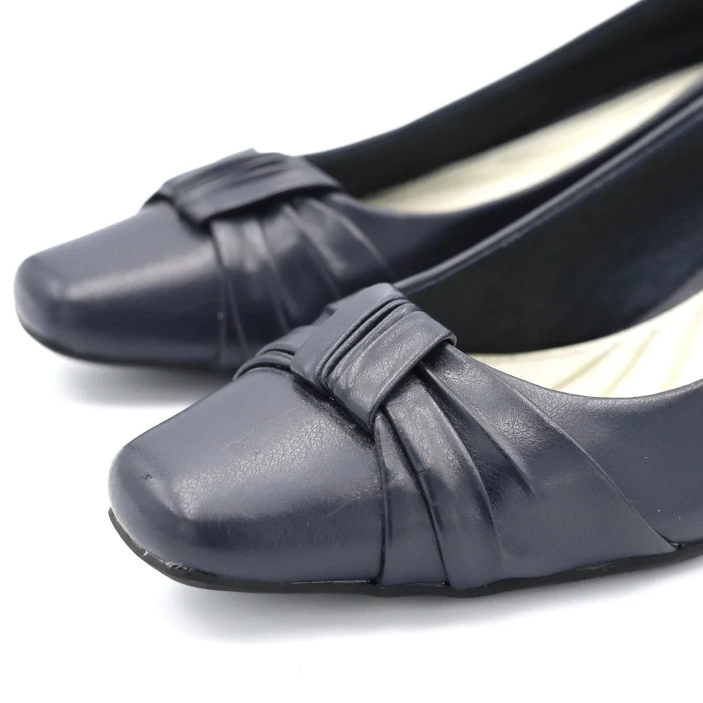 Easy Street Pumps Women 5.5 Navy Blue Kitten Heel Square Toe Knotted Dress Shoes - Picture 13 of 15